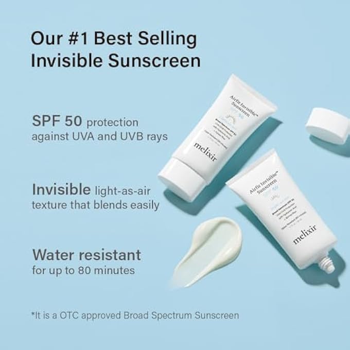 Melixir AIRFIT INVISIBLE SUNSCREEN SPF 50, BROAD SPECTRUM KOREAN RICE SUNSCREEN FOR FACE, HYALURONIC ACID, MOISTURIZING DAILY PROTECTION FOR SENSITIVE SKIN, NO WHITE CAST, SWEAT-PROOF (1.7 FL.OZ.) - Image 2